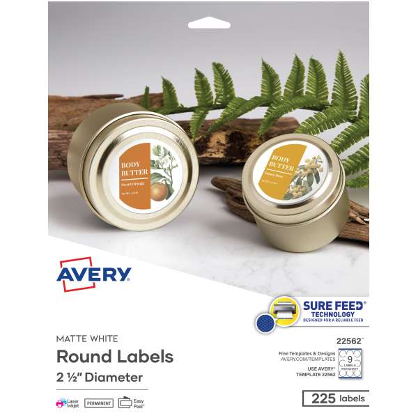 2-1/2" Diameter Round Labels, Matte White